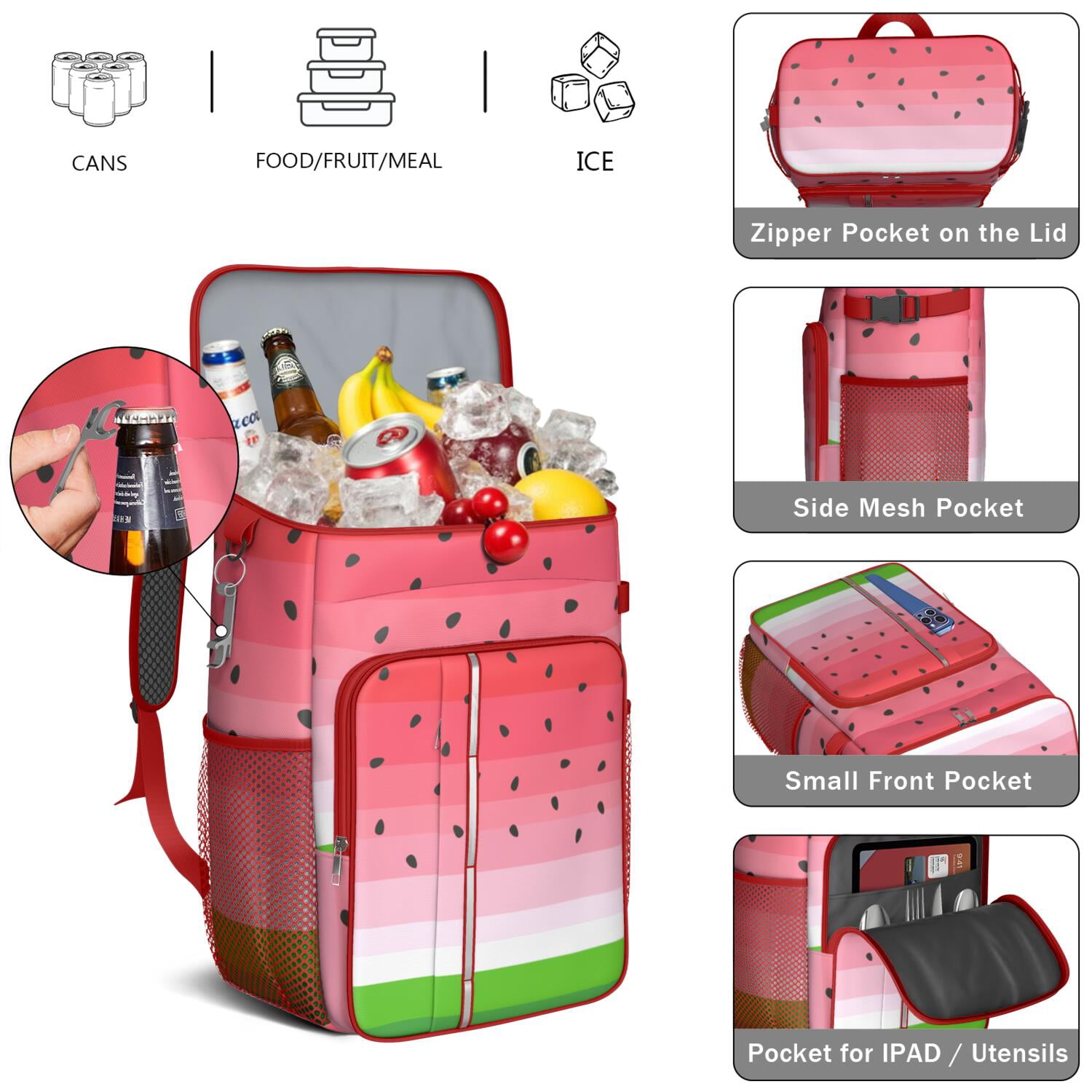 Watermelon Party Theme Cooler Backpack, Leakproof Insulated Lunch Bag for Tropical Vacations and Outdoor Use