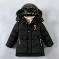 thumbnail image 2 of Boys Mid-Length Winter Padded Coat Thick Fleece Lined Hooded Cotton Jacket Windproof Warm Zip up Parka Outerwear for Big Kids Teen Boys 5-13 Years Old Black 12-13Years, 2 of 7