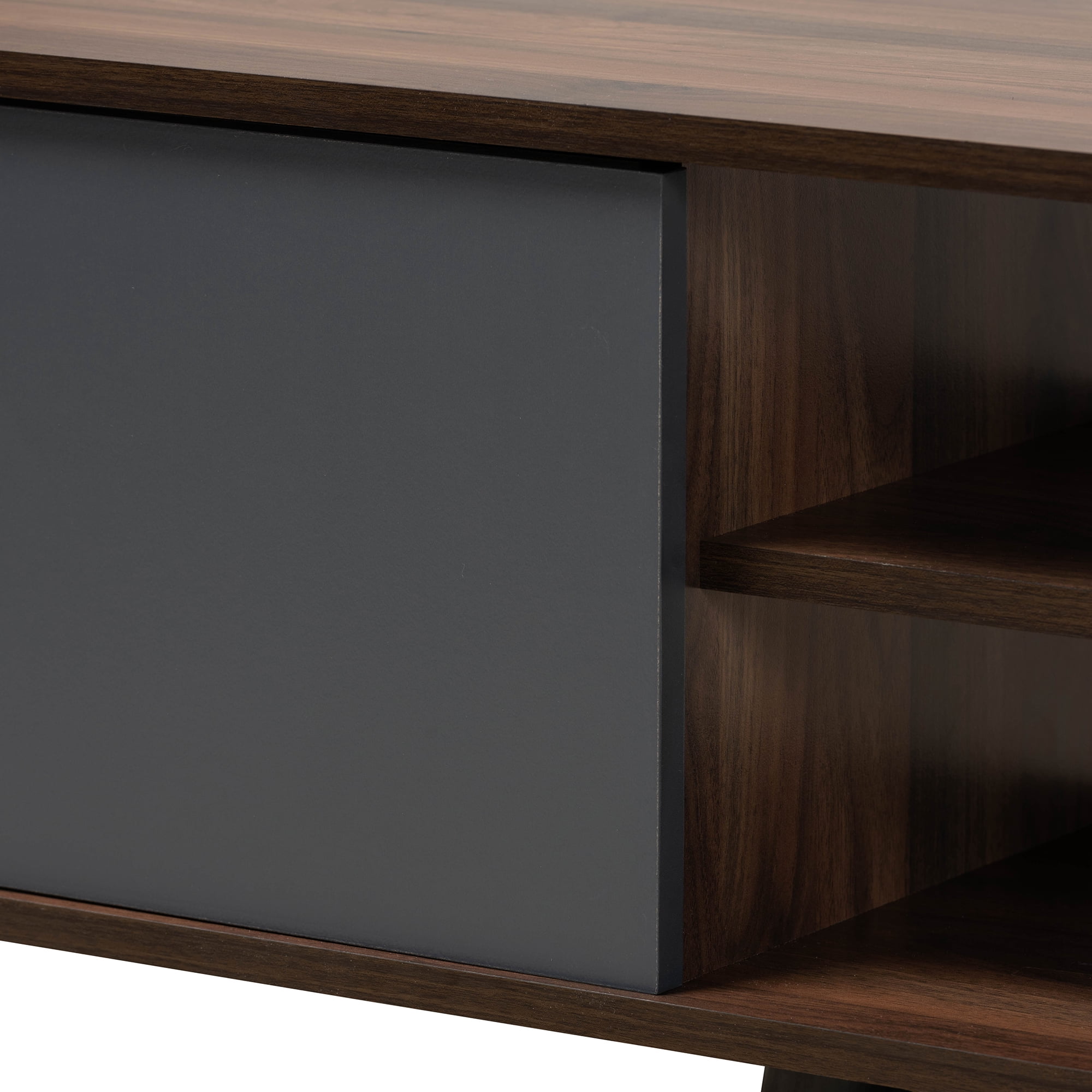 Baxton Studio Clapton Modern and Contemporary Multi-Tone Grey and Walnut Brown Finished Wood TV Stand