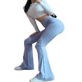 thumbnail image 1 of Women Solid Color Ribbed Knit High Waist Flare Pants Y2K Streetwear, 1 of 6