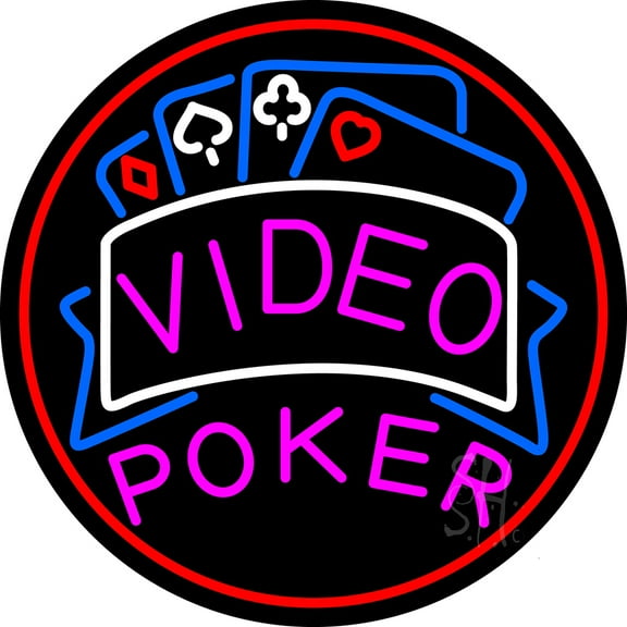 Video Poker 1 LED Neon Sign 26 x 26 - inches, Black Square Cut Acrylic Backing, with Dimmer - Bright and Premium built indoor LED Neon Sign for wall décor, arcarde, and storefront.