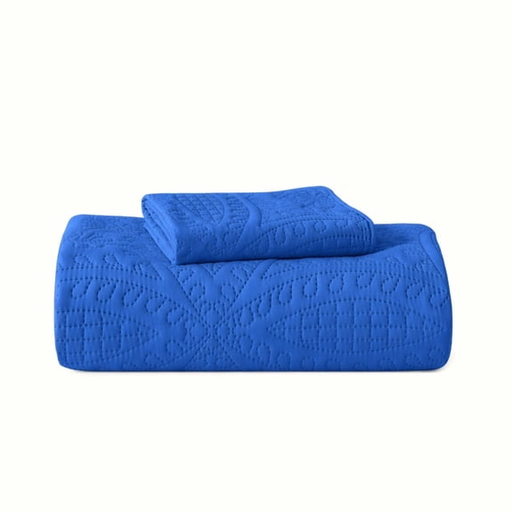 2/3pcs Hot-Selling Soundwave Technology Quilted Bedspread, Machine Washable & Anti-Deformation, Multi-Size Coverlet for Bedroom & Tatami (1 Quilt, 1 Or 2 Pillowcases)(Dark Blue,Twin)
