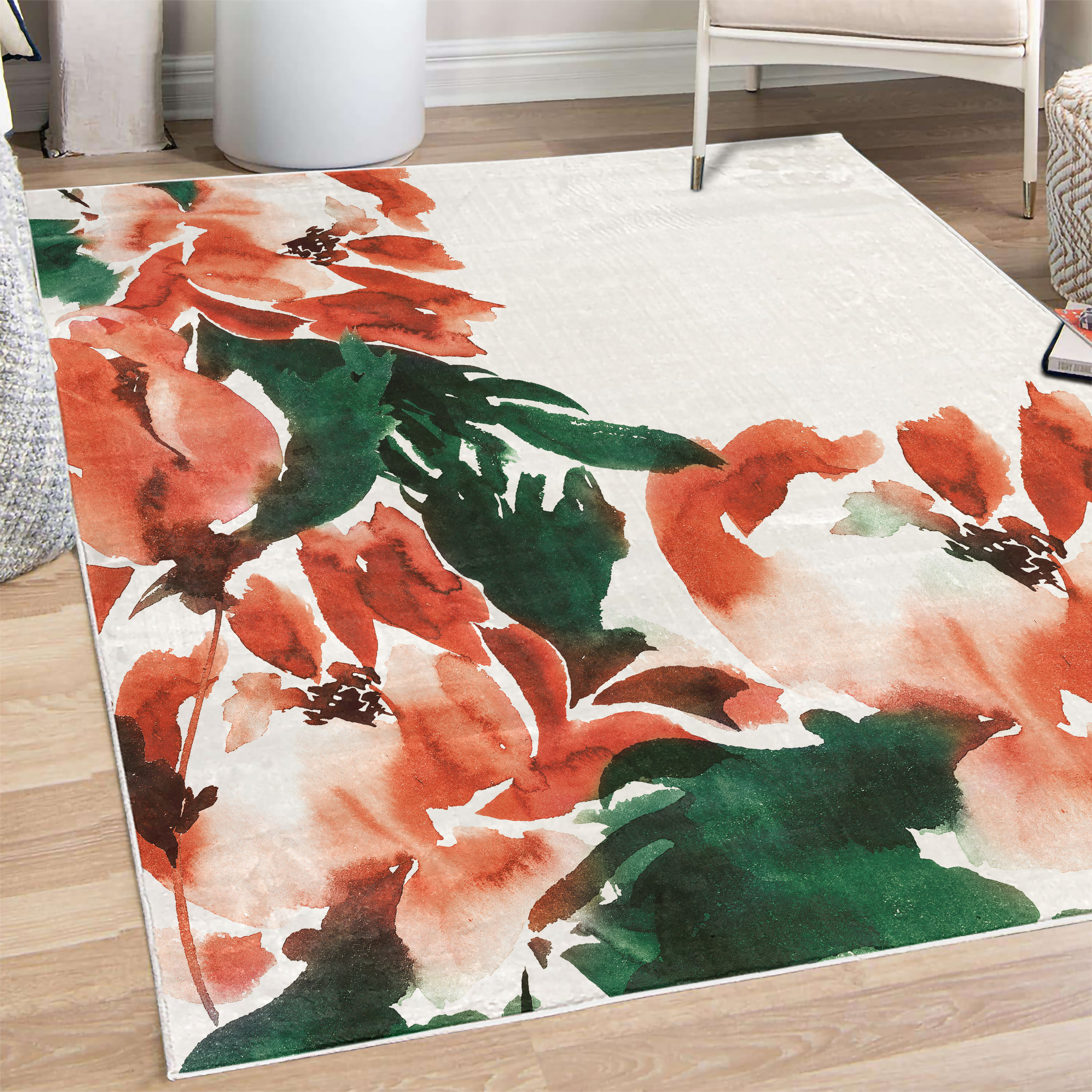 Spring Floral Rugs Floral Decorative Rug, Flowers in Watercolor Style Effect Illustration ...