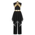 thumbnail image 4 of Miutii Girls Lyrical Praise Dance Outfits 2pcs Shiny Metallic Sleeveless Asymmetrical Hem Dress with Pants Modern Dance Set Black 6, 4 of 6