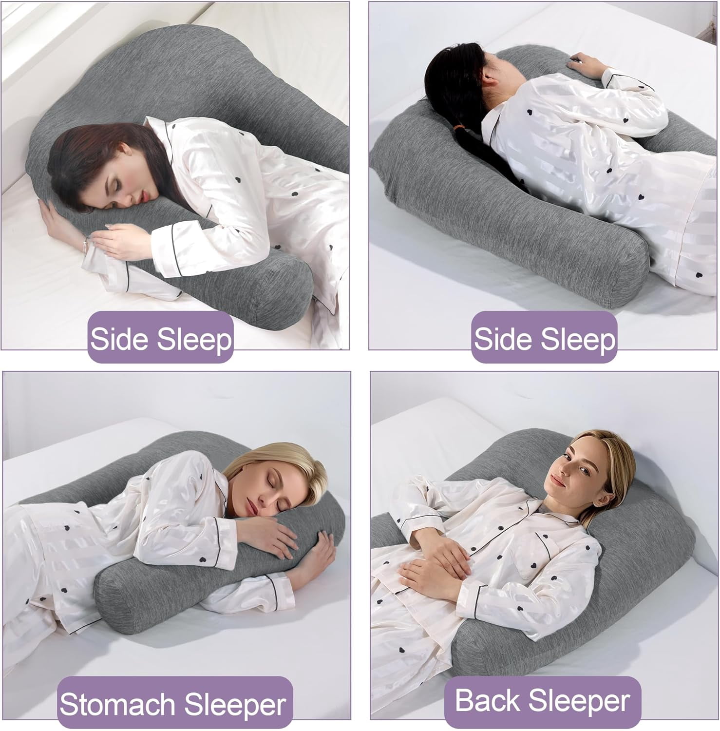 Cooling U Shaped Pillow for Neck, Contour Shoulder Pillow for Side Sleepers, Ergonomic Body Pillows for Adults, Hug Pillow with Washable Cover for Back, Shoulder Pressure Reduce (Dark Grey)