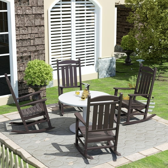 GARDEN Set of 4 Classic Adirondack Porch Outdoor Rocking Chairs Dark Brown
