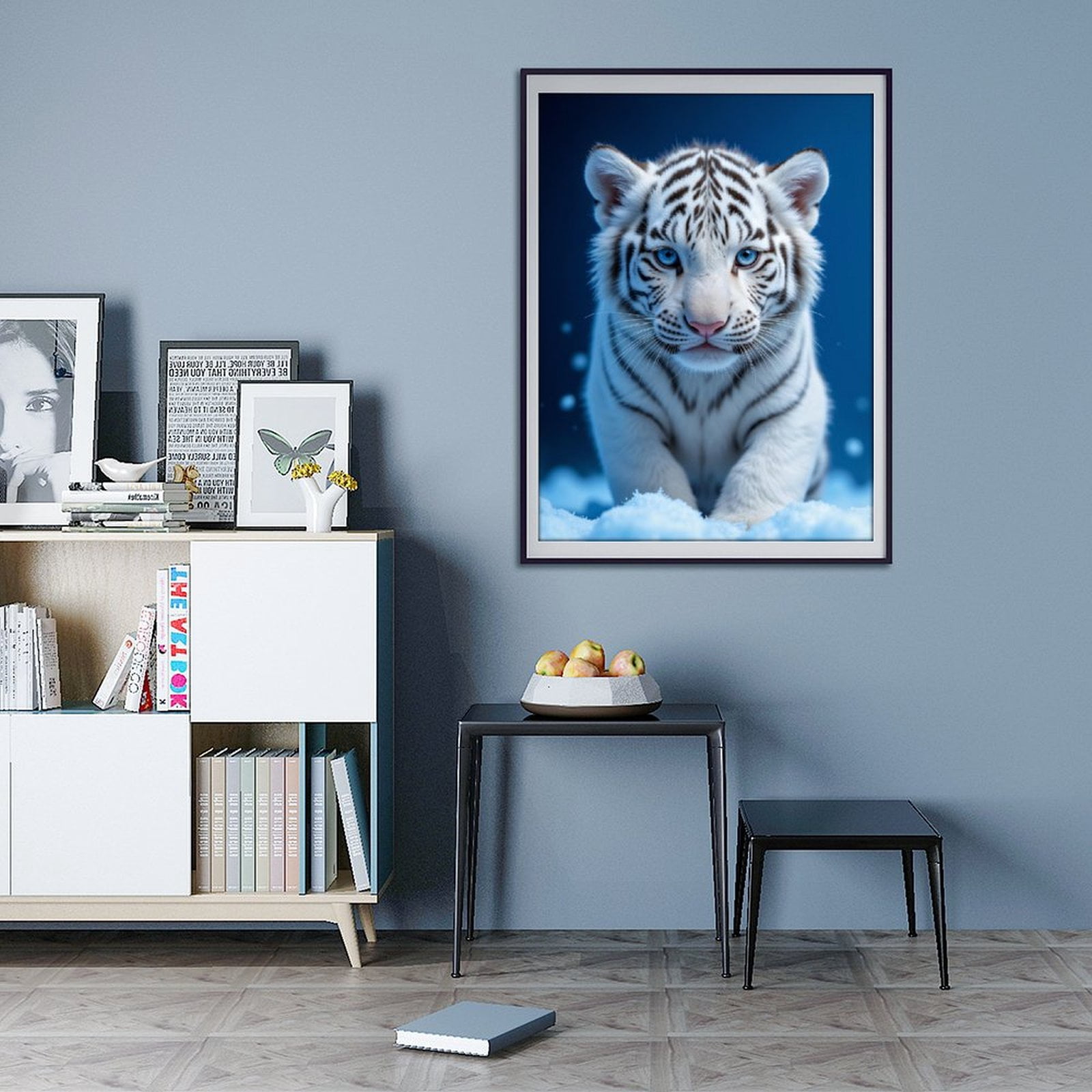 Diamond Art Kits for Adults - 5d Blue Eyed White Tiger In Snow Diamond Painting for Adults, Diamond Art for Adults Beginners, Diamond Painting Kits for Adults for Home Wall Decor
