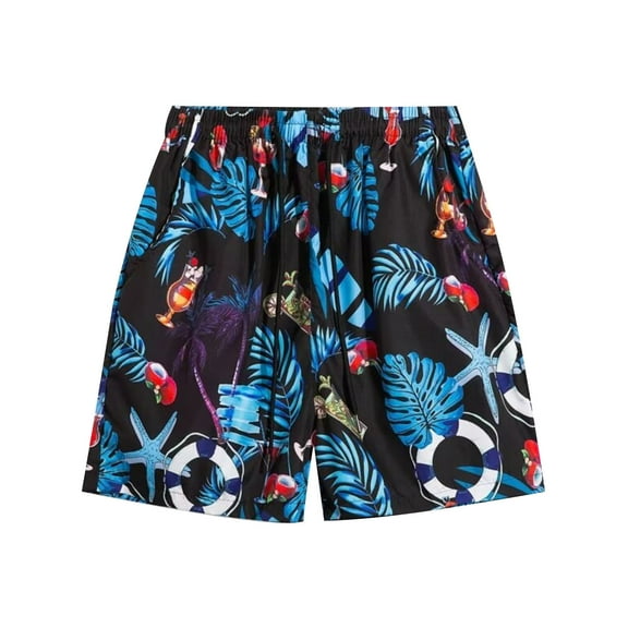 sovlvnd Mens Shorts Mens Casual Printed Beach Shorts With Elastic Waist And Drawstring Pocketless Knee Length L, Black