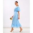 thumbnail image 3 of Blue Jacquard Shimmer Puff Sleeve Midi Dress, 3 of 7