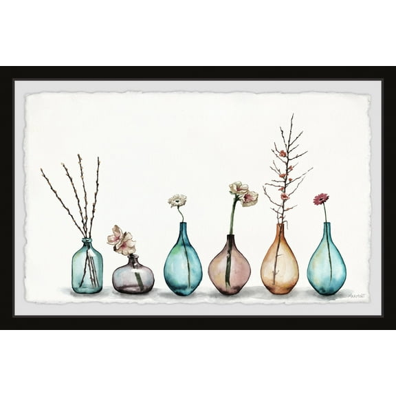 Marmont Hill Colored Bottles Framed Wall Art, 1.50" x 12.00"