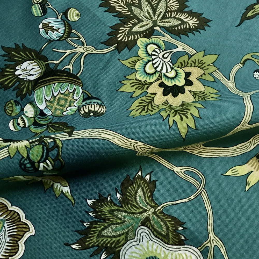 McQueen Teal Modern Floral Canvas Upholstery Fabric 54" by the Yard