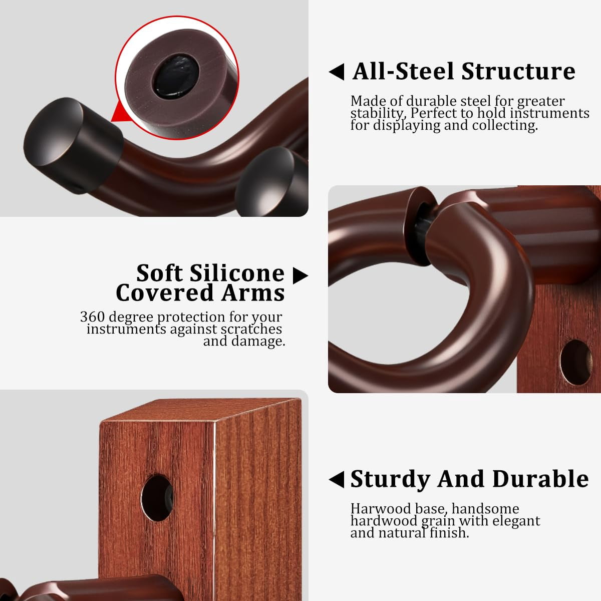 6pack Guitar Wall Mount Bulk Wood Hanger For Safe Storage And Display Sturdy Acoustic Electric Bass Banjo Mandolin Sapele