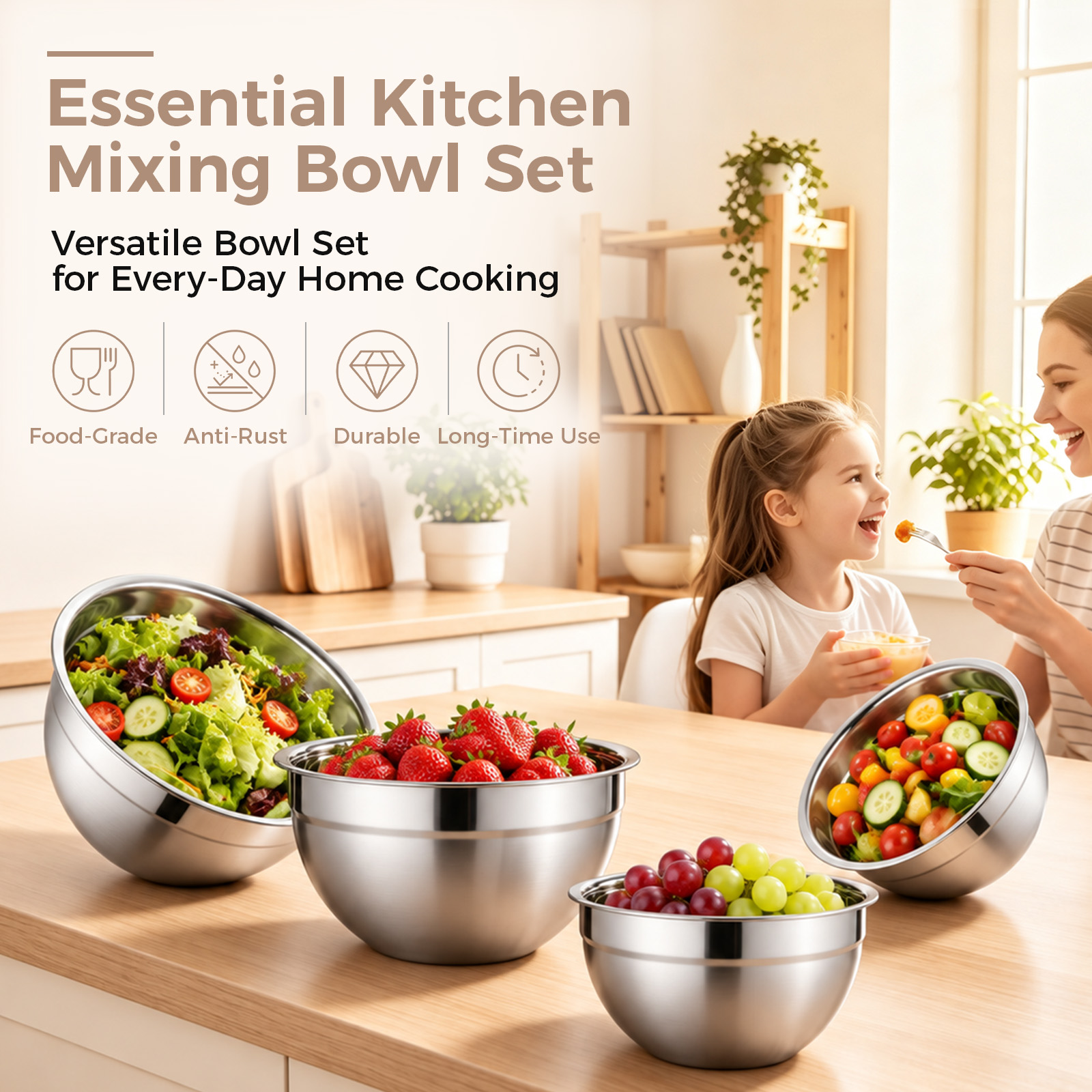 Walchoice 6-Piece Stainless Steel Mixing Bowl Set with Lids photo 6