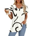 thumbnail image 4 of TQWQT Babydoll Tops for Women Casual Short Sleeve Tunic Top Peplum V-Neck Tshirt Color Block Tee Dressy Blouses Beach Vacation Clothes White XL, 4 of 5