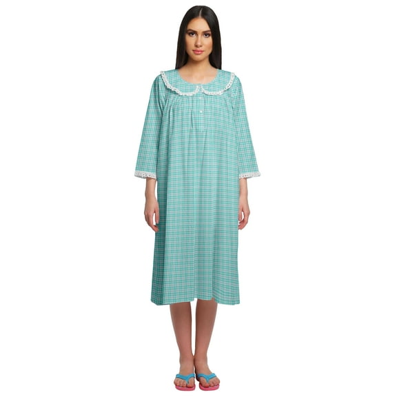 Moomaya Cotton Sleepwear For Ladies Printed Round Neck Button Placket Nightdress