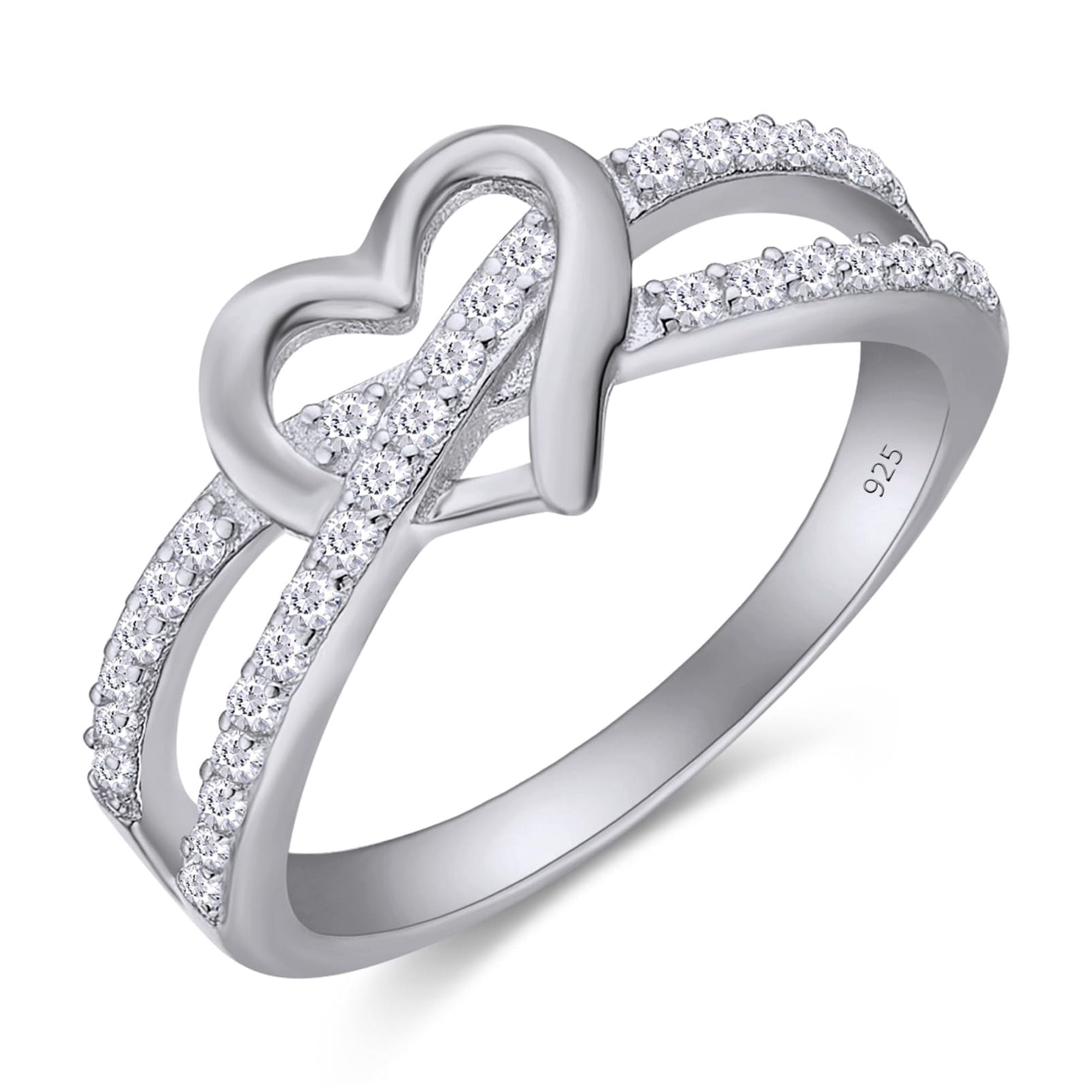 AFFY White Cubic Zirconia Infinity Heart Promise Ring for Women 14K White Gold over Silver-4