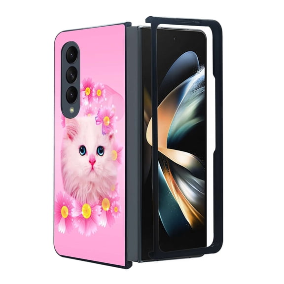 ANJ  Protective Snap-On Design Printed Case Compatible with Samsung Galaxy Z Fold 4 - Pink Kitty