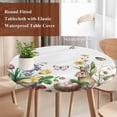 thumbnail image 4 of Spring Easter Round Tablecloth, Fitted Table Cover with Elastic for 45"-54" Round Tables, Country Bunny Chick Floral Butterflies Watercolor Table Cloth Outdoor Dinning Party Waterproof Tablecloths, 4 of 7