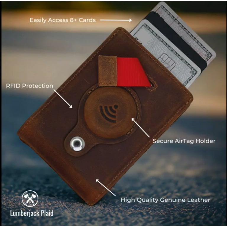 Genuine Leather Wallet with AirTag Holder | RFID Blocking, Money