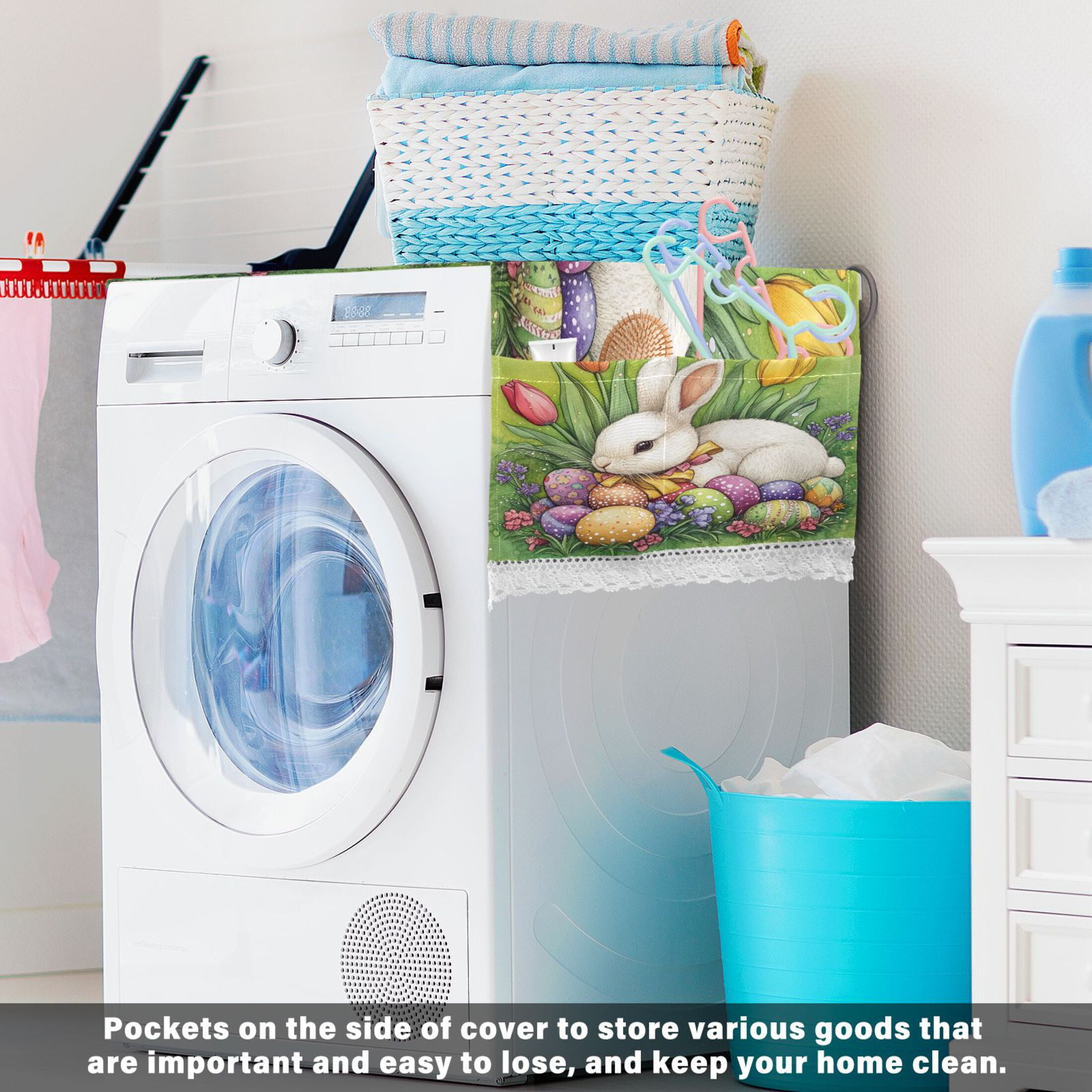 WOBOGO Easter White Bunny Washing Machine Cloth Dryer Refrigerator Top Cover Protective Non-Slip Mat For Kitchen Laundry