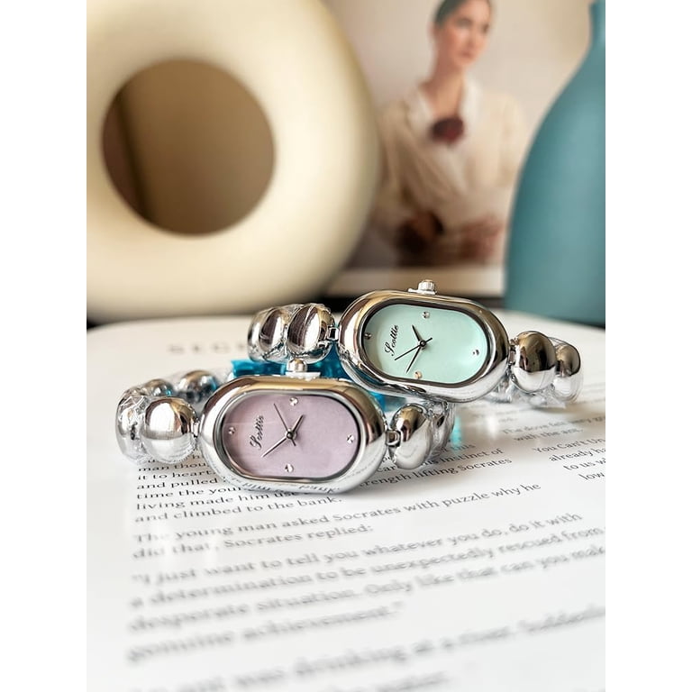 Vintage Gold Dainty Oval Quartz Wristwatch with Rhinestones Vintage Dainty Watch for Women, Gold Bracelet Watch with  main image 4
