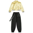 thumbnail image 3 of IEFIEL Girls Hip Hop Dance Suit 2Pcs Outfit Tracksuit Long Sleeve Bomber Jacket with Cargo Jogger Pants Set A Gold&Black 6, 3 of 7