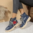 thumbnail image 4 of Rose Embroidery Denim Ankle Boots for Women Fashion Lug Sole Lace up Round Toe Short Booties, 4 of 8