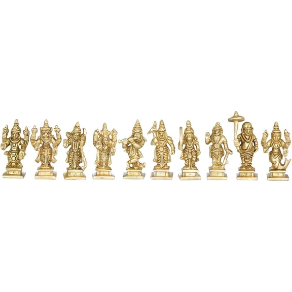 2 Inch Dashavatara Ten Incarnations Vishnu Brass Statue - Hindu Mythology Sculpture
