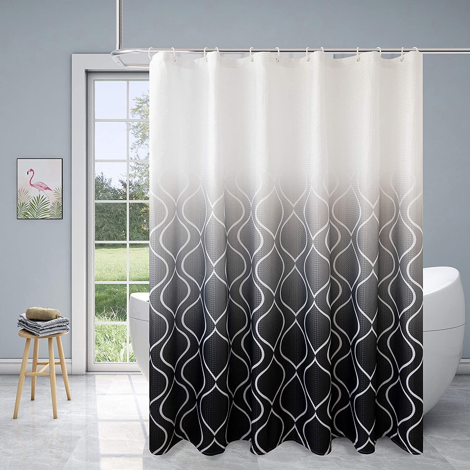 60 x 72 Inch Grey Waterproof Bathroom Curtain with 12 Hooks Xikaywnt Fabric Textured Moroccan Ombre Shower Curtain for Bathroom