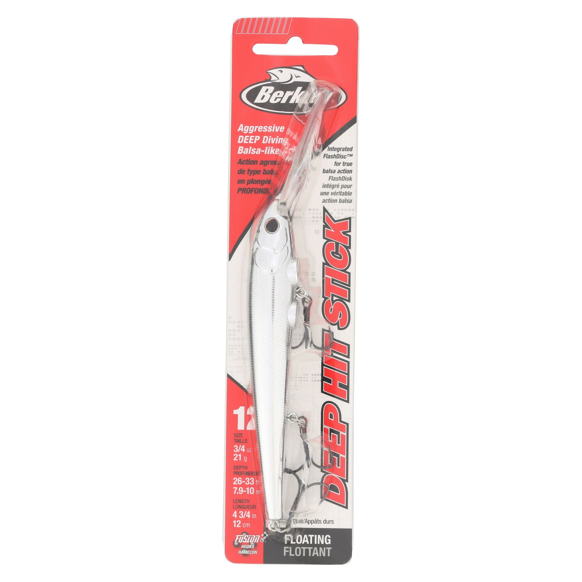 Berkley Deep Hit Stick, 4.75 in, Crankbaits, Chrome (1 Count)