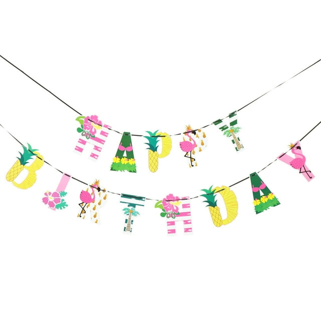 Flamingo Pineapple Happy Birthday Banners Hawaii Themed Party Hanging