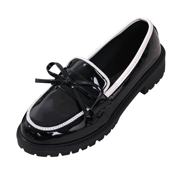 Gpaecead Women Bow Thick Sole Loafers Patent Leather Non Slip Heightening Spring Summer Versatile Slip On Shoes, White
