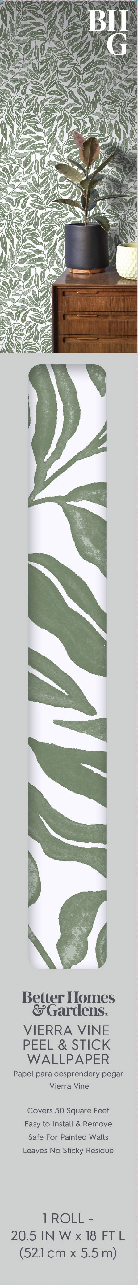 Better Homes & Gardens Green Vierra Vine Peel and Stick Wallpaper, 30.75 Sq. ft