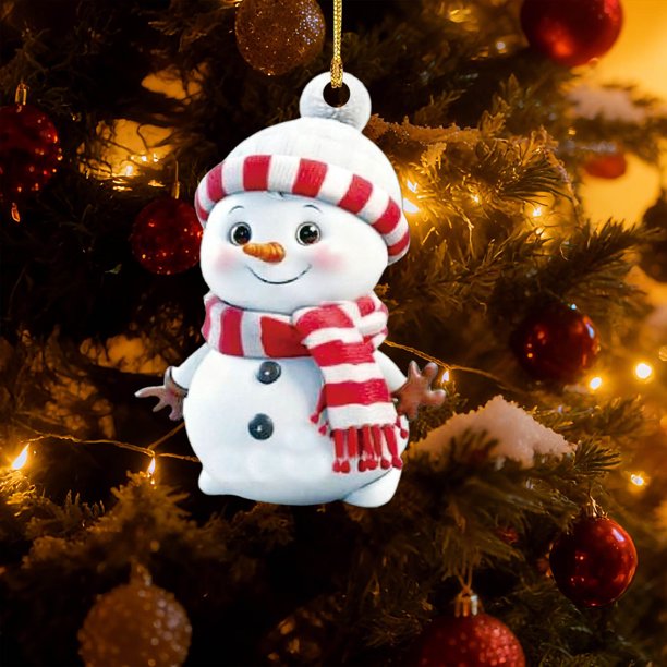 Adorno navideño de muñeco de nieve | Colgante plano de acrílico para decoración navideña | Regalo festivo para familiares y amigos