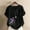 004 Black, variant on Hvot&aat Women Floral Print Short Sleeve Gauze Tops Round Neck Comfy Casual Regular Imitation Linen Tops