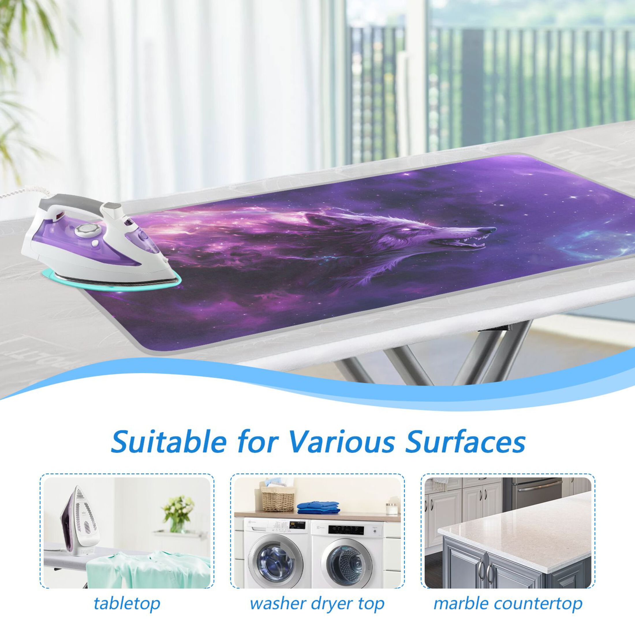 Purple-nebula-made Mighty Wolf Ironing Mat Blanket Portable Travel Ironing Pad Heat Resistant Pad 47.2" x 27.6”