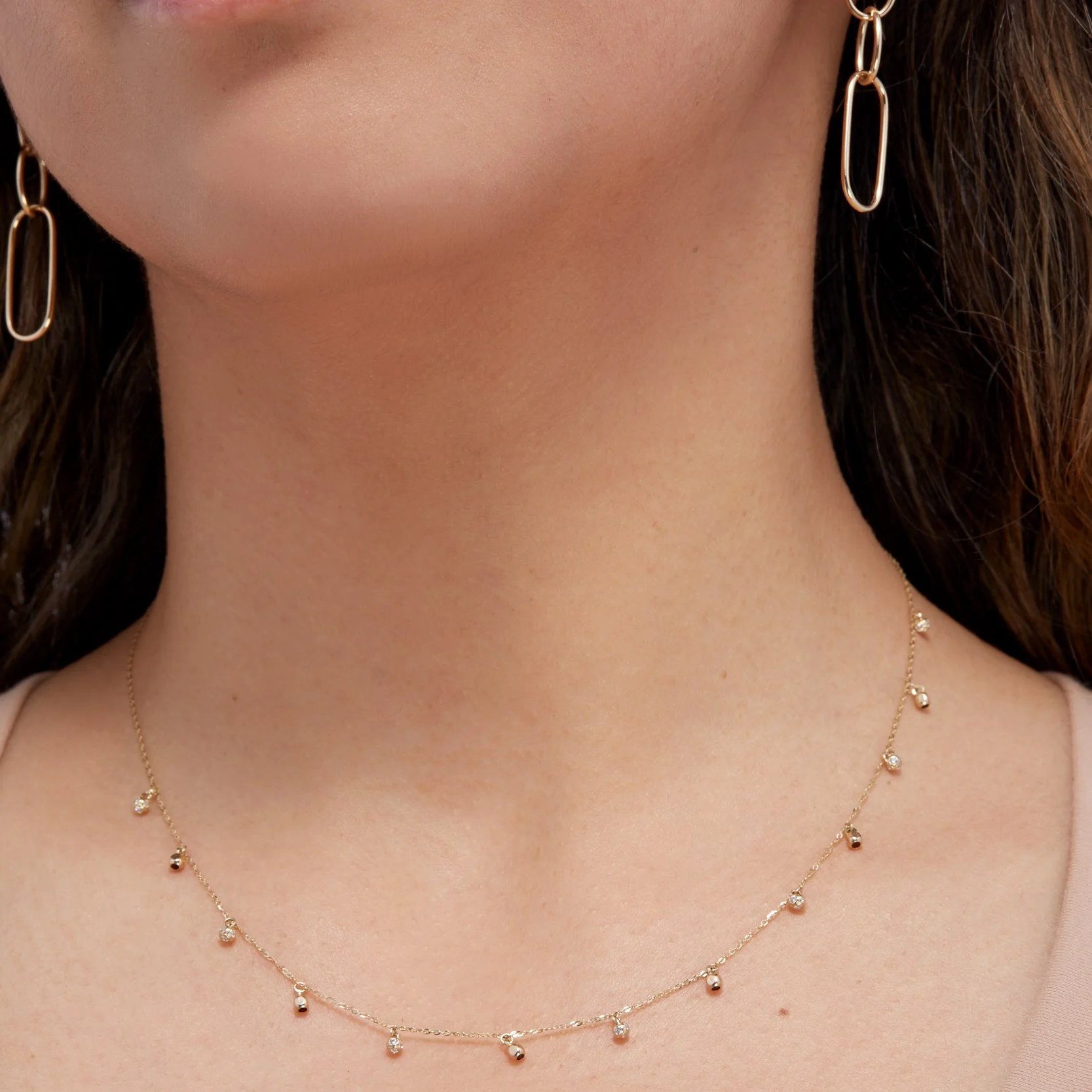 Women's Welry Multi Charm Drop Necklace with Cubic Zirconia in 14kt Yellow Gold, 18"