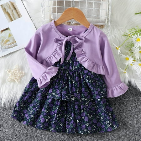 

Toddler Girls Sleeveless Floral Prints Princess Dress Ruffles Robe Cloak Set