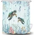 thumbnail image 4 of Sea Turtle Shower Curtain for Bathroom, Blue Teal Ocean Beach Coastal Bath Curtains, Fish Underwater Seashell Jellyfish Animal Decor Shower Curatin Set with Hooks 36X72IN, 4 of 6