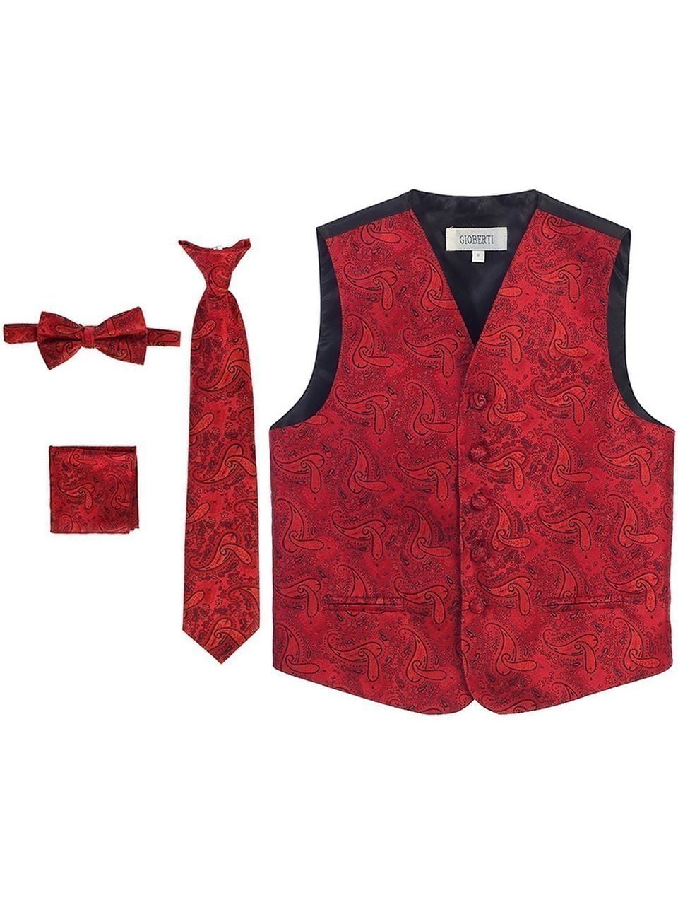 Tie Pocket Square Set Bowtie Gioberti Boys 4 Piece Formal Paisley Tuxedo Vest