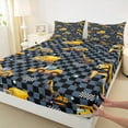 thumbnail image 3 of Manfei Teens Cartoon Truck Bed Sheets, Checkered Buffalo Plaid King Sheets, Construction Vehicle Sheet Set, Breathable Home Decor, 4-Piece, 3 of 7