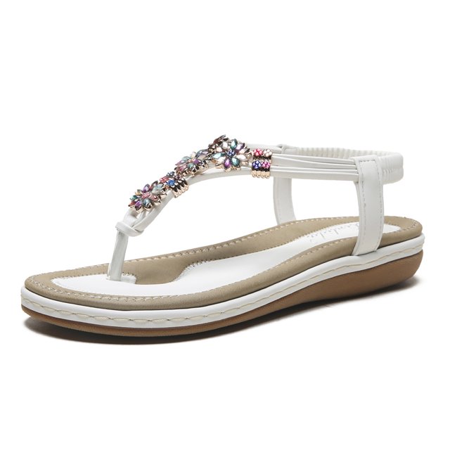 Sandalias de vestir bohemias Zapatos de verano con diamantes de imitación y correa elástica en el tobillo para mujer