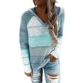 thumbnail image 1 of FASHIONWT Women Fall V-Neck Long Sleeve Pullover Matching Color Hooded Jumper Sweater, 1 of 4