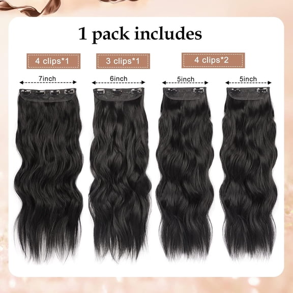WEIF-20Inch Jet Black Hair Extensions Clip in Hair Extension for Women 4PCS Long Wavy Hair Extension Clip Ins Thick Hairpieces Double Weft Natural Wave Synthetic Clip on Hair Extensions (20INCH, 1