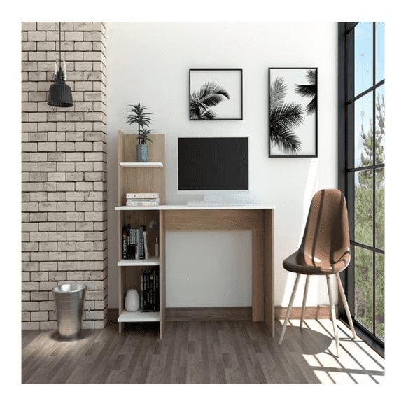 Escritorio de Oficina Excelsior Rovere con Librero y 4 Repisas Mesa para Estudio y Home Office