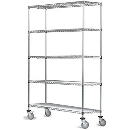 

24 Deep x 60 Wide x 69 High 5 Tier Stainless Steel Wire Mobile Shelving Unit with 1200 lb Capacity