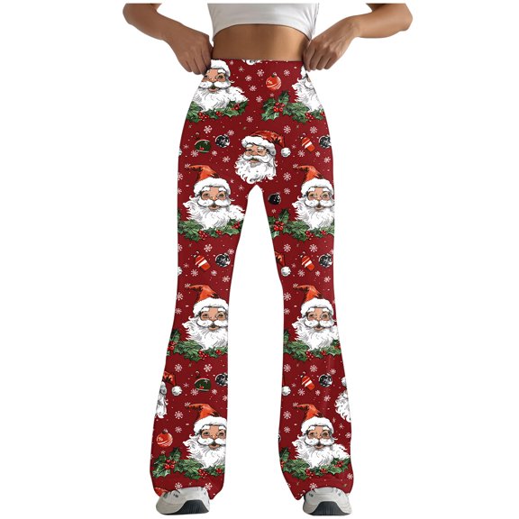Under $5 PEONAVET Christmas Womens Flare Leggings No Front Seam Casual Flare Yoga Pants with Tummy and Control High Waist and Wide Leg Workout Pants - Summer's Top Trends