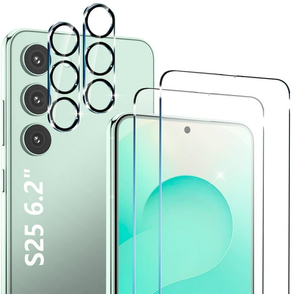 2 Pack Glass Screen Protector for Samsung Galaxy S25 [6.2 inch]   2 Pack Camera Lens Protector, 9H Tempered Glass, Fingerprint Unlock, HD Clear Case Friendly Anti-Scratch