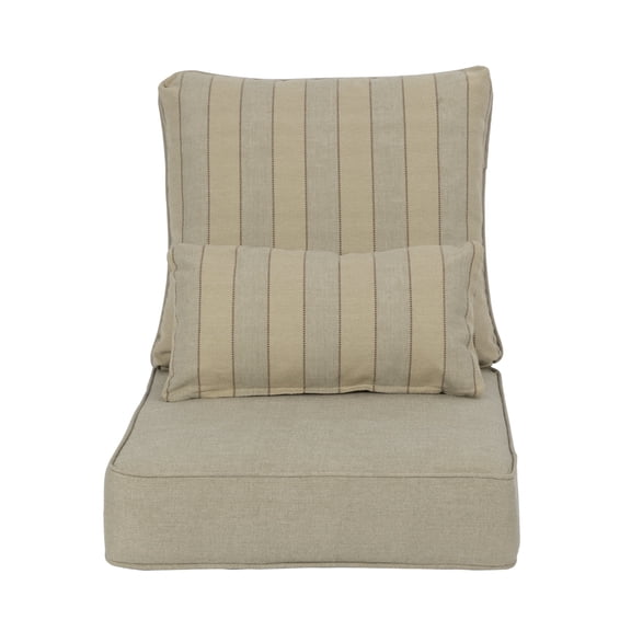 Aoodor 22" x 24" Patio Chair Cushions Set, Memory Foam Outdoor Deep Seat Cushions (1 Seat, 1 Back, 1 Lumbar Pillow) - Khaki Stripe
