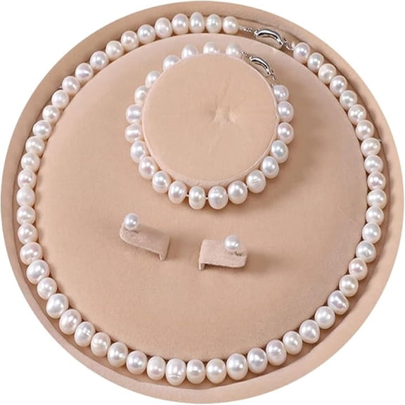 QIQUWOHUL Pearl Necklace Pendant Three Piece Box Bead Jewelry Set For Women Freshwater Pearl Stud Earrings Necklace Bracelet Mother's Day Birthday For
